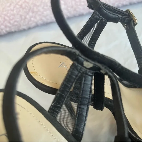 Aldo Sexy Strappy Stiletto Platform Heels Black Leather Suede and Mesh Size 7 - Picture 6 of 10